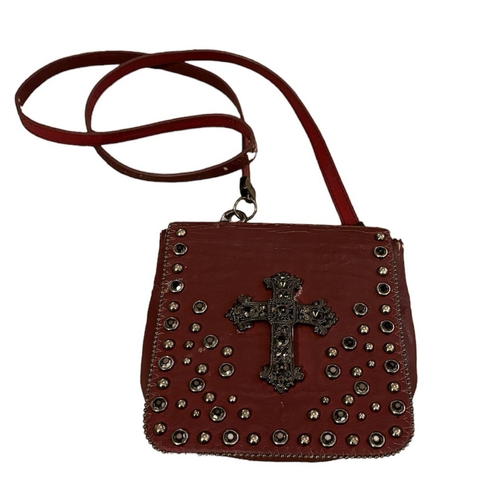 Hand tooled Women’s Leather Bag with Cross Embellishment on Front
